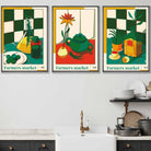 Set of 3 Contemporary Green Red Farmers Market Kitchen Wall Art