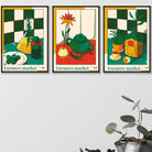 Set of 3 Contemporary Green Red Farmers Market Kitchen Wall Art