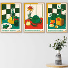 Set of 3 Contemporary Green Red Farmers Market Kitchen Wall Art