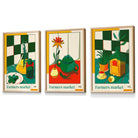Set of 3 FRAMED Green Red Farmers Market Kitchen Wall Art | Artze Wall Art UK