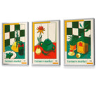 Set of 3 FRAMED Green Red Farmers Market Kitchen Wall Art | Artze Wall Art UK