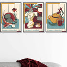 Set of 3 Contemporary Plum Red and Blue Farmers Market Kitchen Wall Art 2
