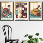 Set of 3 FRAMED Damson Red and Blue Farmers Market Kitchen Wall Art 2 | Artze Wall Art UK