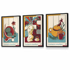 Set of 3 FRAMED Damson Red and Blue Farmers Market Kitchen Wall Art 2 | Artze Wall Art UK