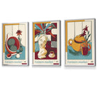 Set of 3 FRAMED Damson Red and Blue Farmers Market Kitchen Wall Art 2 | Artze Wall Art UK