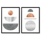 Mid Century Modern Copper and Grey Set of 2 Art Prints with Black Frame
