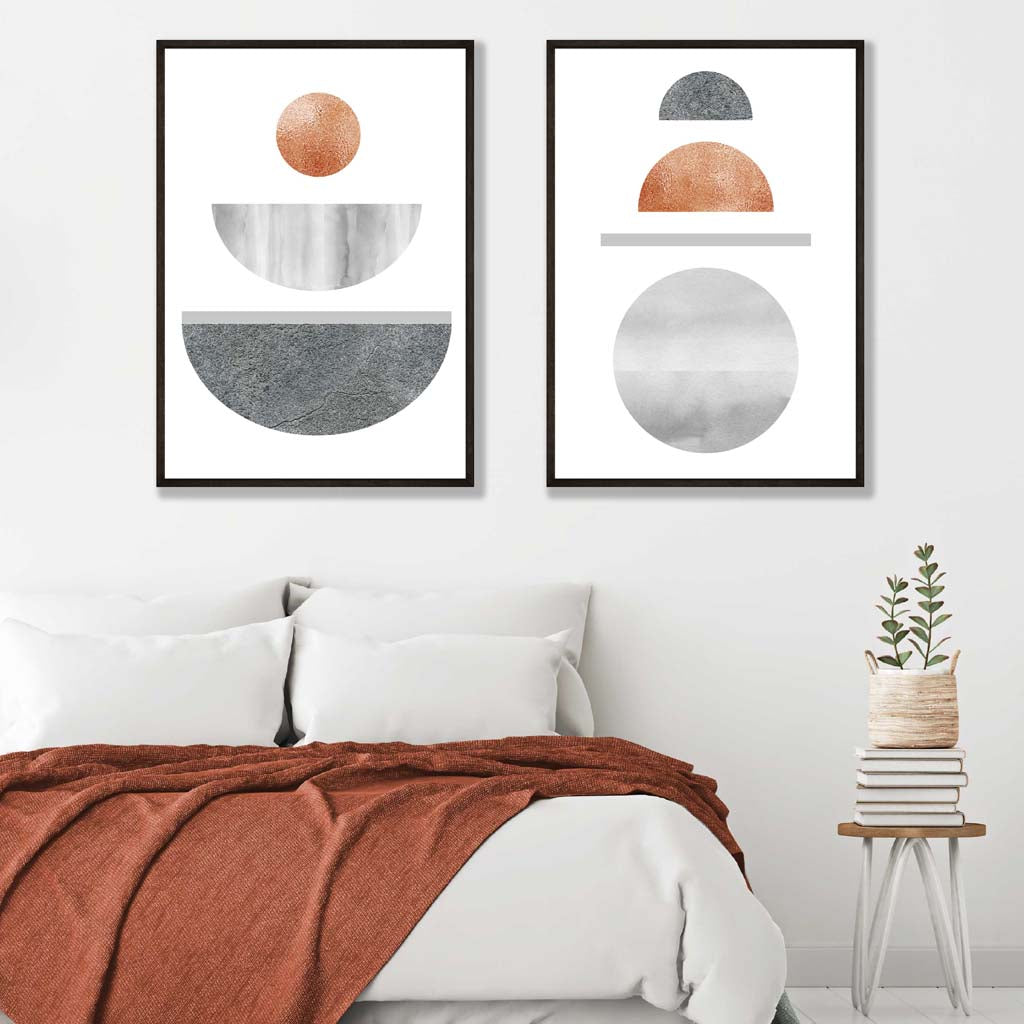 A Set of 2  Mid Century Modern Copper and Grey Prints from Artze Wall Art UK