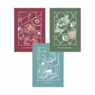 Set of 3 Sketch Line Art Kitchen Quote Prints in Red Blue Green