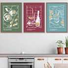 Set of 3 Sketch Line Art Kitchen Quote Prints in Blue Green Red