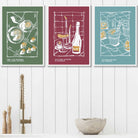 Set of 3 Sketch Line Art Kitchen Quote Prints in Blue Green Red