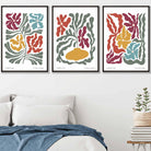 Set of 3 Contemporary Boho Floral FRAMED Wall Art in Bright Spring Colours | Artze Wall Art UK