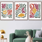 Set of 3 Contemporary Boho Floral FRAMED Wall Art in Bright Spring Colours | Artze Wall Art UK