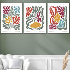 Set of 3 Contemporary Boho Floral Wall Art in Bright Spring Colours