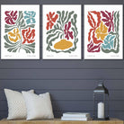 Set of 3 Contemporary Boho Floral FRAMED Wall Art in Bright Spring Colours | Artze Wall Art UK