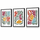 Set of 3 Contemporary Boho Floral FRAMED Wall Art in Bright Spring Colours | Artze Wall Art UK