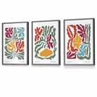 Set of 3 Contemporary Boho Floral FRAMED Wall Art in Bright Spring Colours | Artze Wall Art UK