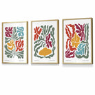 Set of 3 Contemporary Boho Floral FRAMED Wall Art in Bright Spring Colours | Artze Wall Art UK