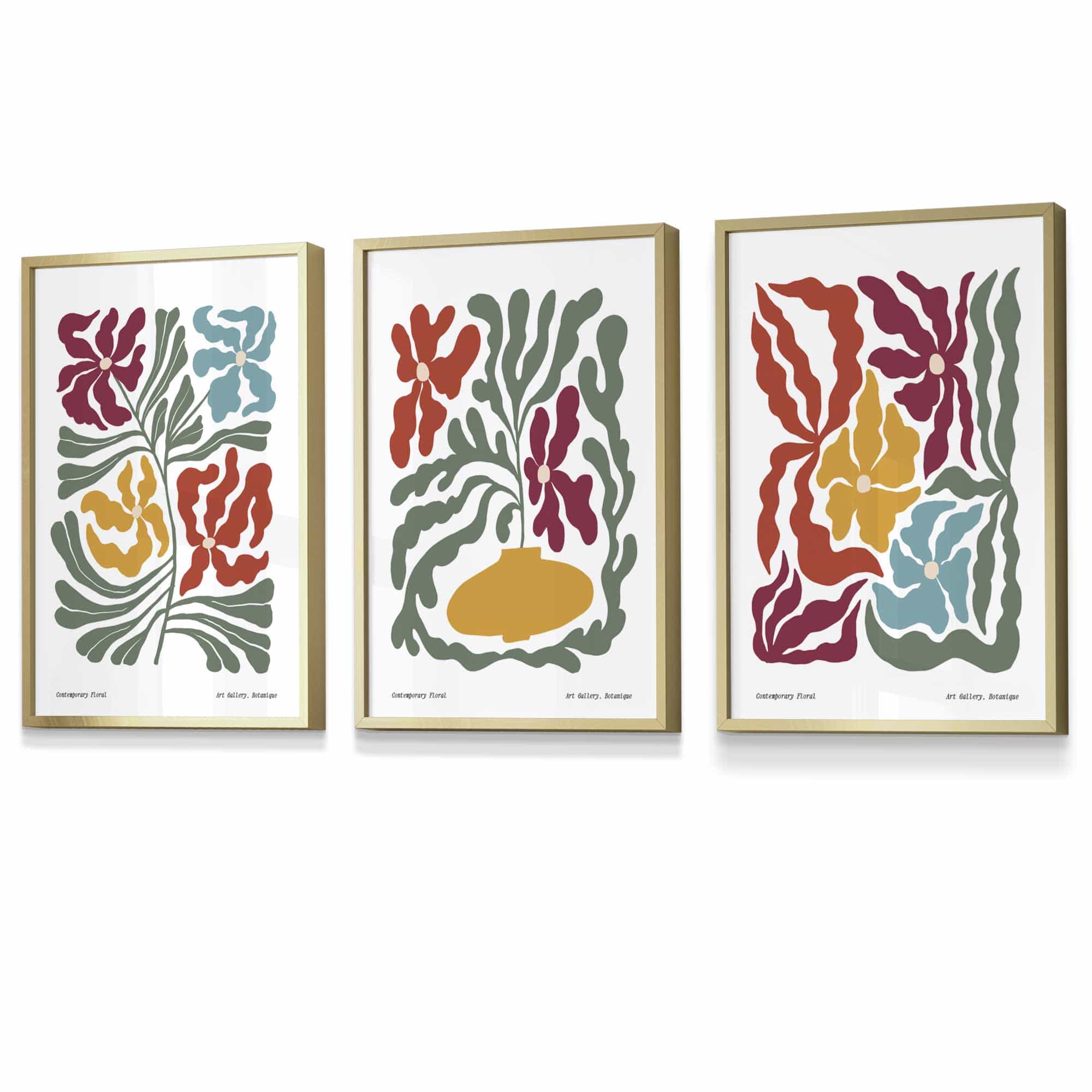 Set of 3 Contemporary Boho Floral FRAMED Wall Art in Bright Spring Colours | Artze Wall Art UK