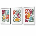 Set of 3 Contemporary Boho Floral FRAMED Wall Art in Bright Spring Colours | Artze Wall Art UK