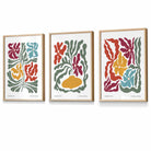 Set of 3 Contemporary Boho Floral FRAMED Wall Art in Bright Spring Colours | Artze Wall Art UK