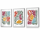Set of 3 Contemporary Boho Floral FRAMED Wall Art in Bright Spring Colours | Artze Wall Art UK