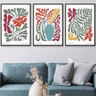 Set of 3 Contemporary Boho Botanical Wall Art in Bright Spring Colours