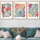 Set of 3 Contemporary Boho Botanical FRAMED Wall Art in Bright Spring Colours | Artze Wall Art UK