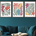 Set of 3 Contemporary Boho Botanical Wall Art in Bright Spring Colours