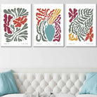 Set of 3 Contemporary Boho Botanical FRAMED Wall Art in Bright Spring Colours | Artze Wall Art UK