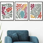 Set of 3 Contemporary Boho Botanical FRAMED Wall Art in Bright Spring Colours | Artze Wall Art UK