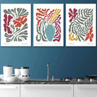 Set of 3 Contemporary Boho Botanical Wall Art in Bright Spring Colours