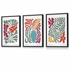 Set of 3 Contemporary Boho Botanical FRAMED Wall Art in Bright Spring Colours | Artze Wall Art UK