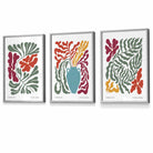 Set of 3 Contemporary Boho Botanical FRAMED Wall Art in Bright Spring Colours | Artze Wall Art UK