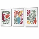 Set of 3 Contemporary Boho Botanical FRAMED Wall Art in Bright Spring Colours | Artze Wall Art UK