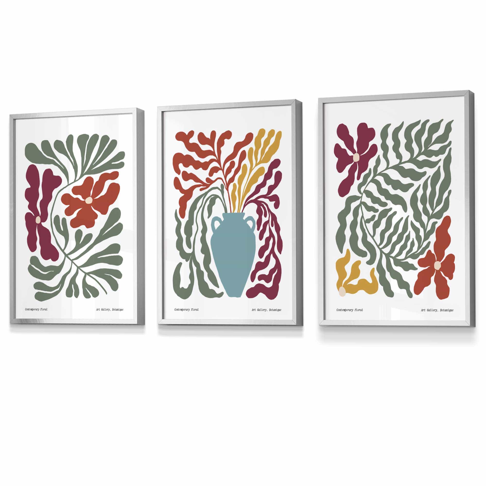 Set of 3 Contemporary Boho Botanical FRAMED Wall Art in Bright Spring Colours | Artze Wall Art UK