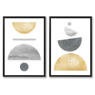 Mid Century Modern Grey and Yellow Set of 2 Art Prints with Black Frame