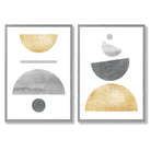 Mid Century Modern Grey and Yellow Set of 2 Art Prints with Light Grey Frame