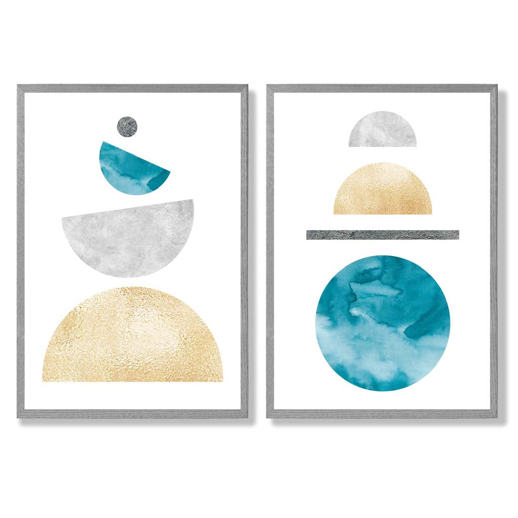 FB, FB2, Mid Century Modern, Geometric, Teal, Blue, Yellow, Grey with Light Grey Frame