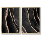 Black and Gold Abstract Set of 2 Art Prints with Gold Frame
