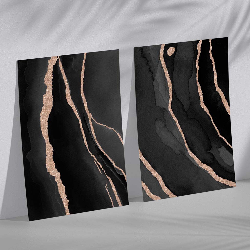 Black and Gold Abstract Set of 2 Art Prints