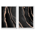 Black and Gold Abstract Set of 2 Art Prints with White Frame