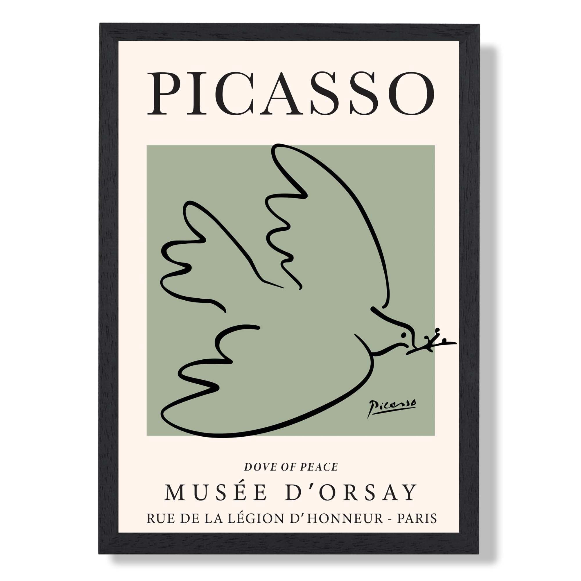 Picasso Dove on Sage Green Art Print print in Black Wooden Frame