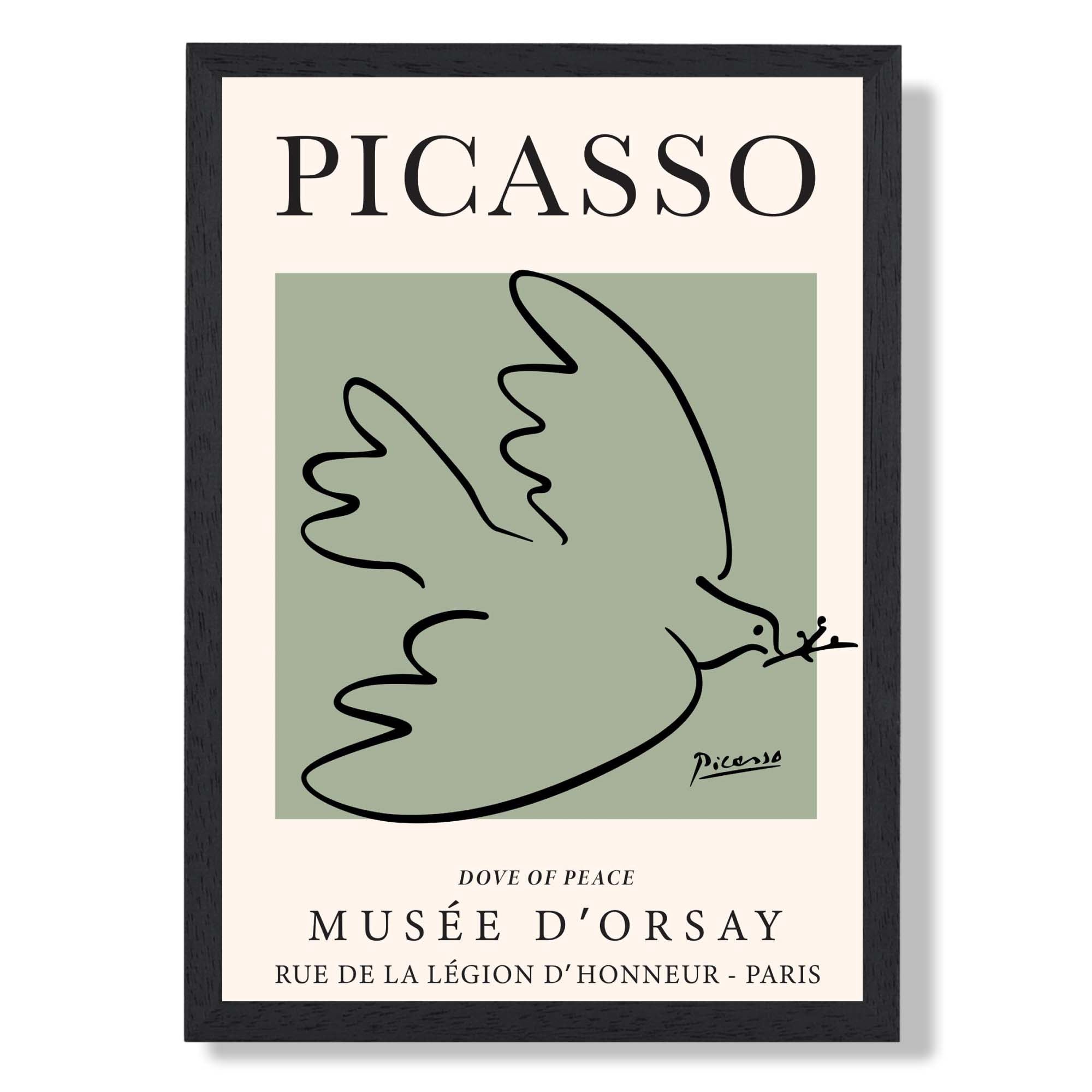 Picasso Dove on Sage Green print in Black Wooden Frame