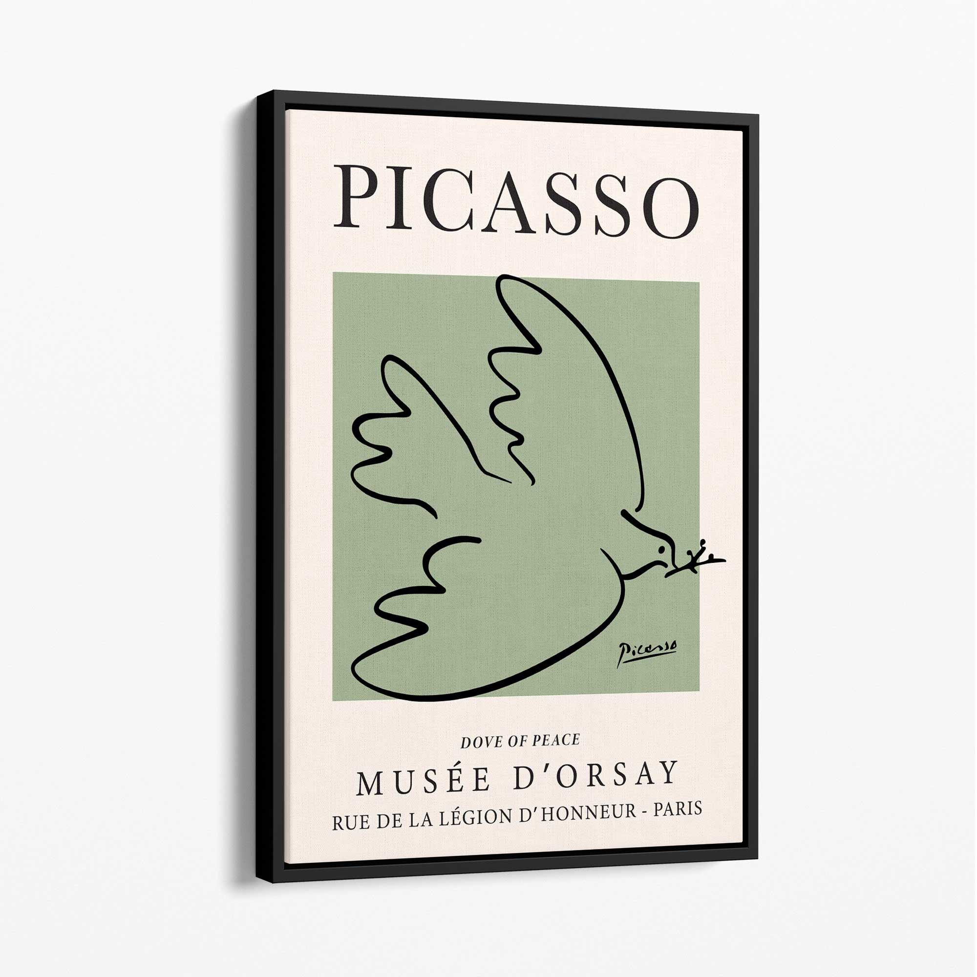 Picasso Dove on Sage Green Canvas Art Print with Black Float Frame