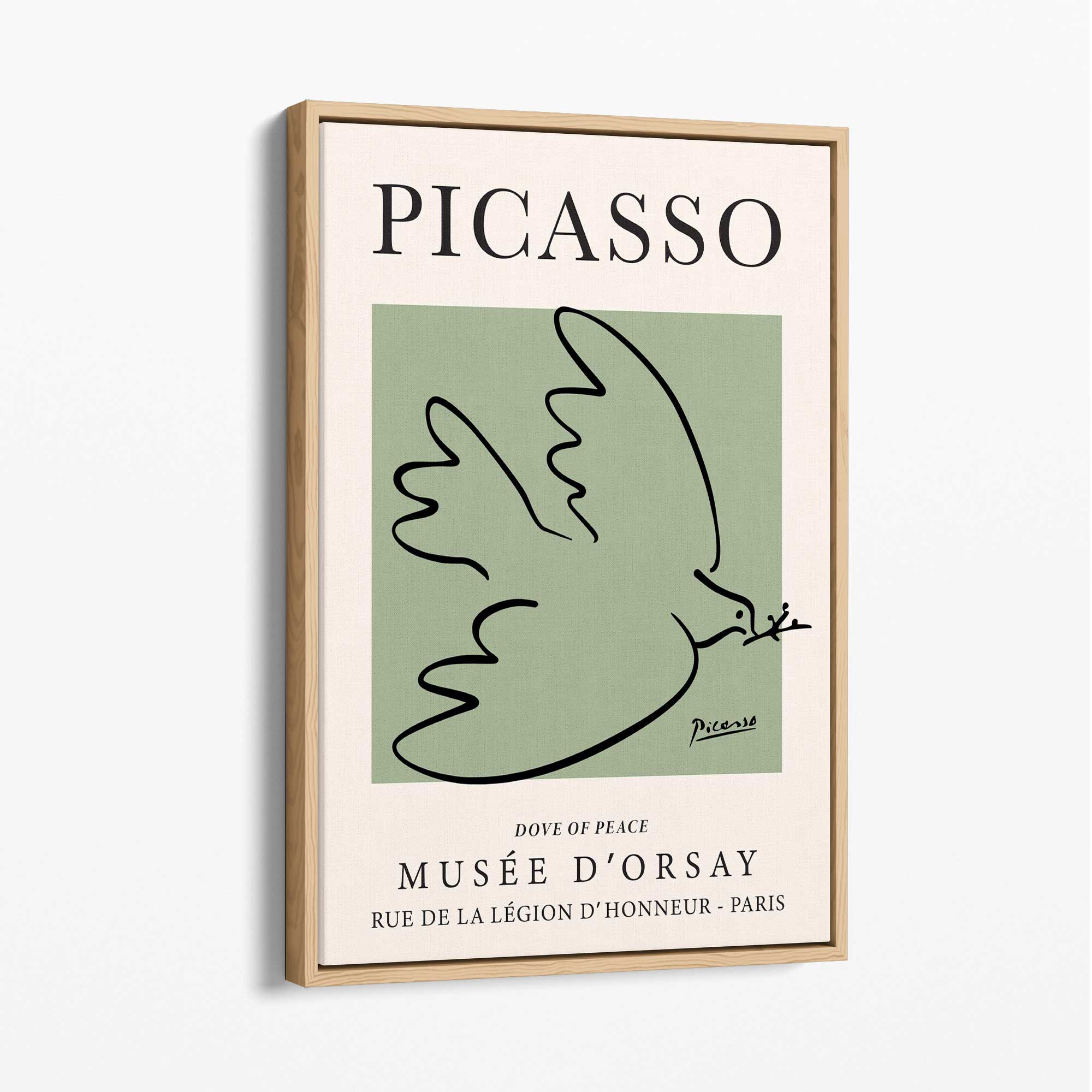 Picasso Dove on Sage Green Canvas Art Print with Oak Float Frame