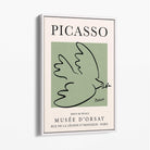 Picasso Dove on Sage Green Canvas Art Print with White Float Frame