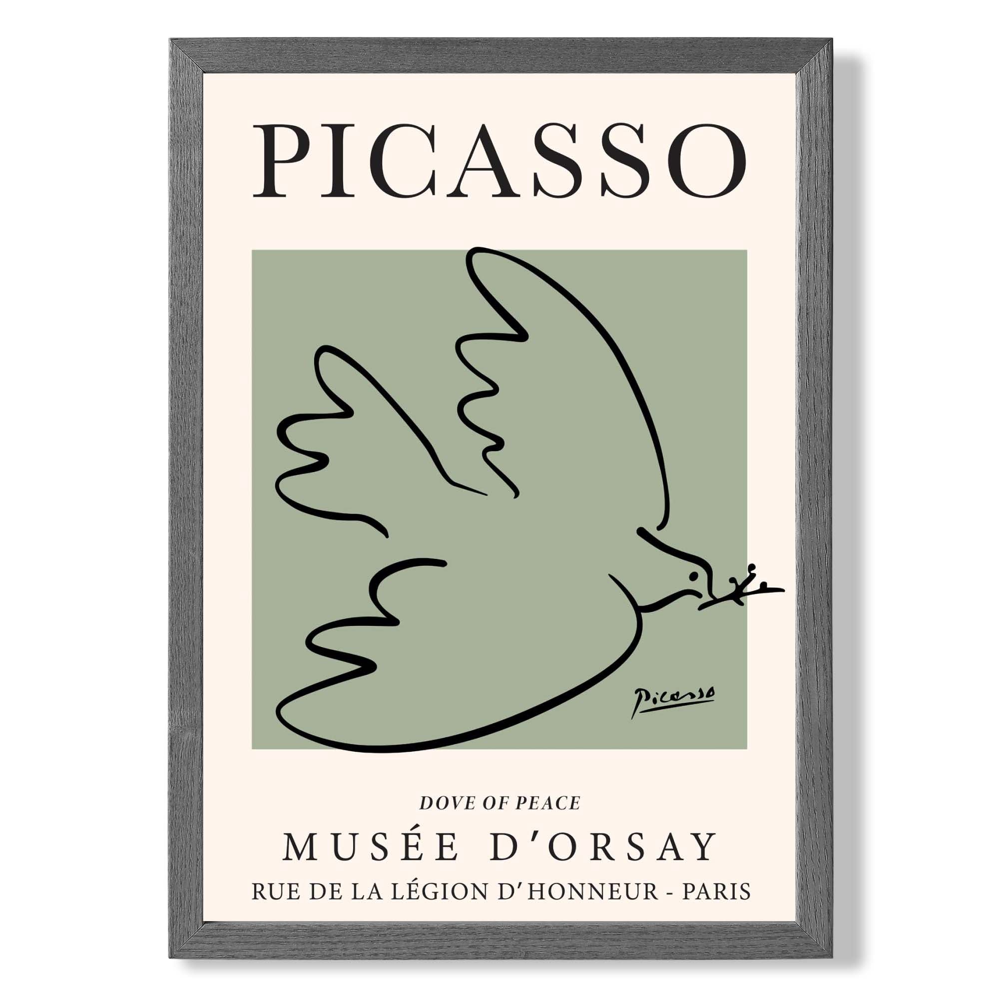 Picasso Dove on Sage Green print in Dark Grey Wooden Frame