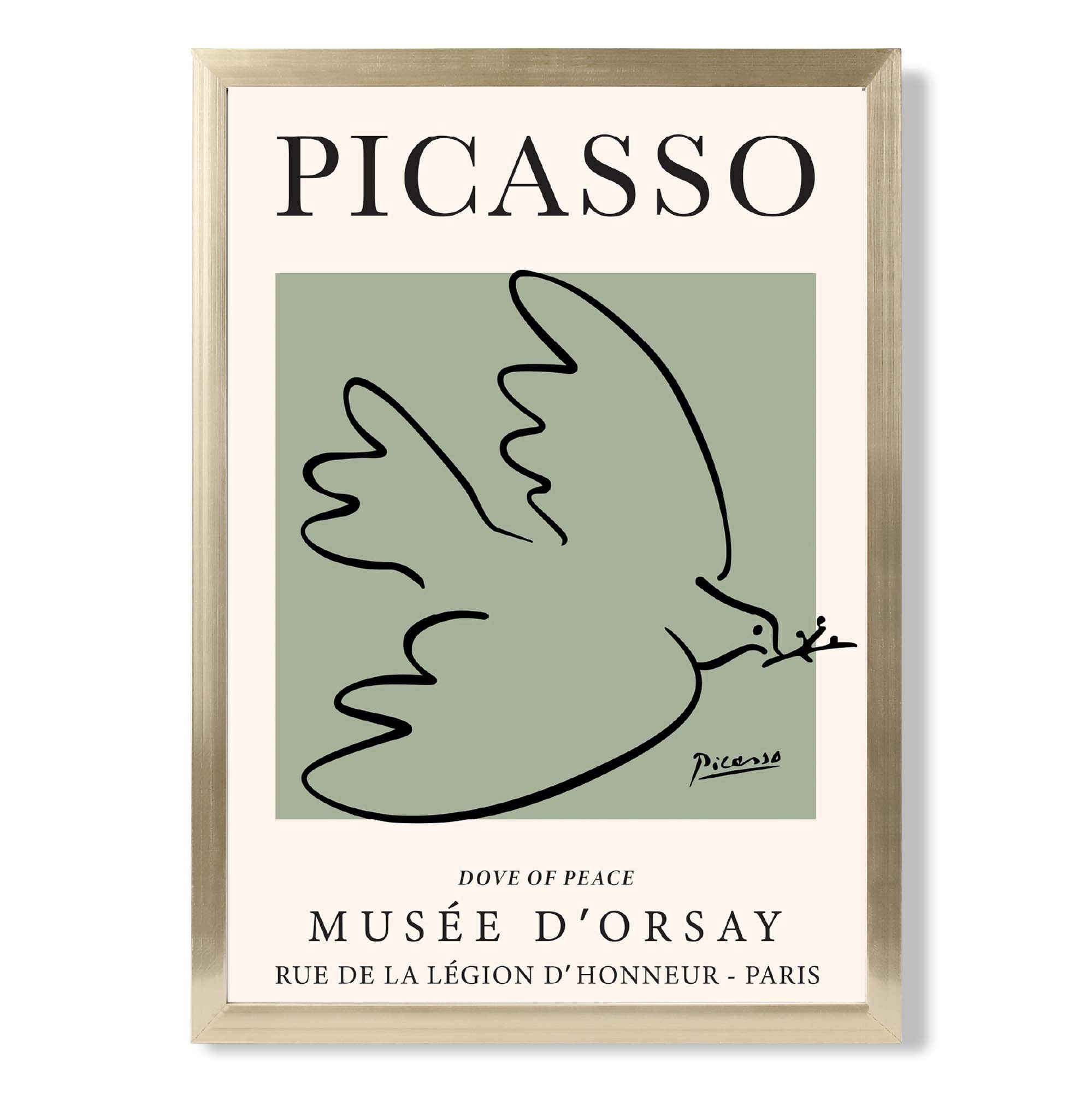 Picasso Dove on Sage Green print in Gold Wooden Frame