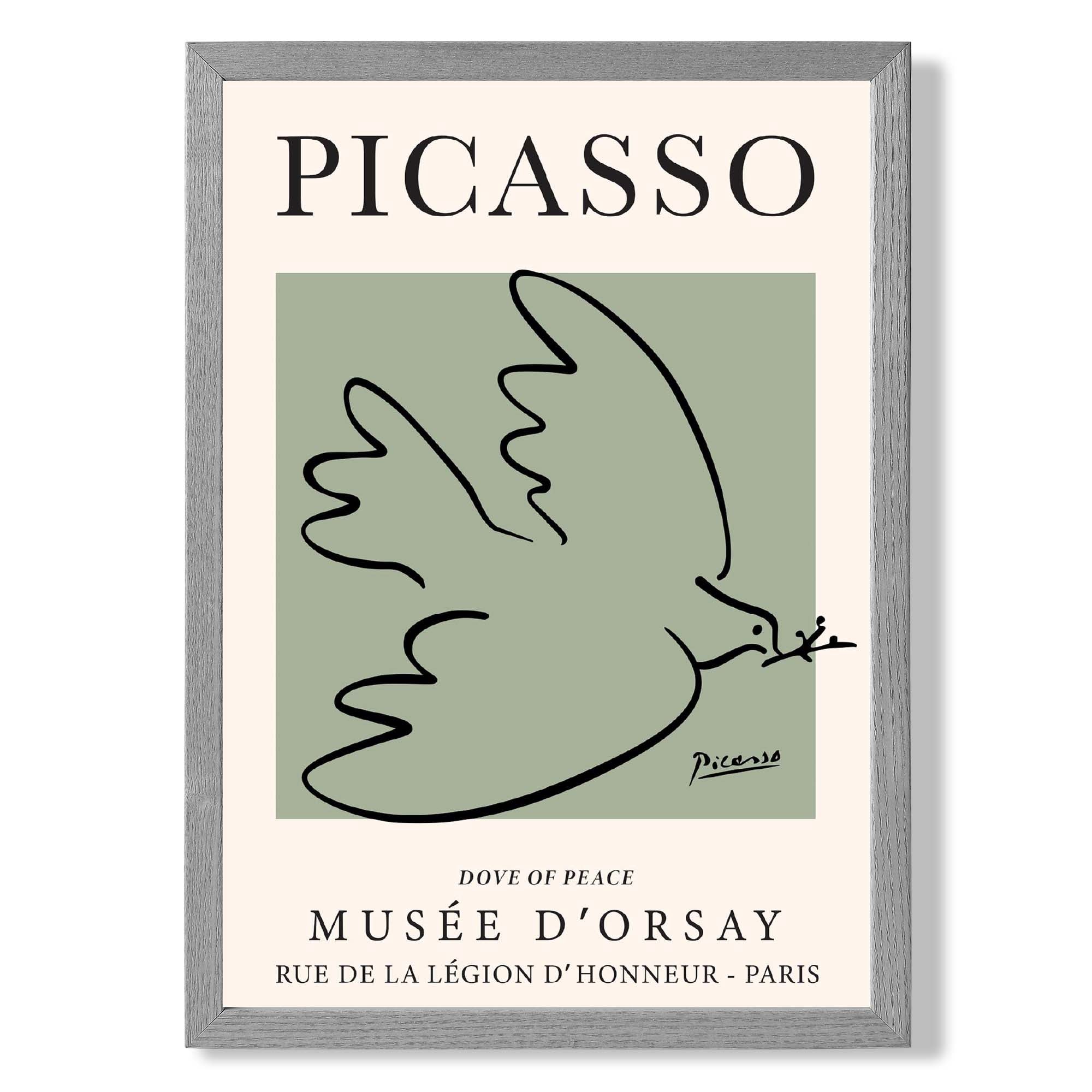 Picasso Dove on Sage Green print in Light Grey Wooden Frame
