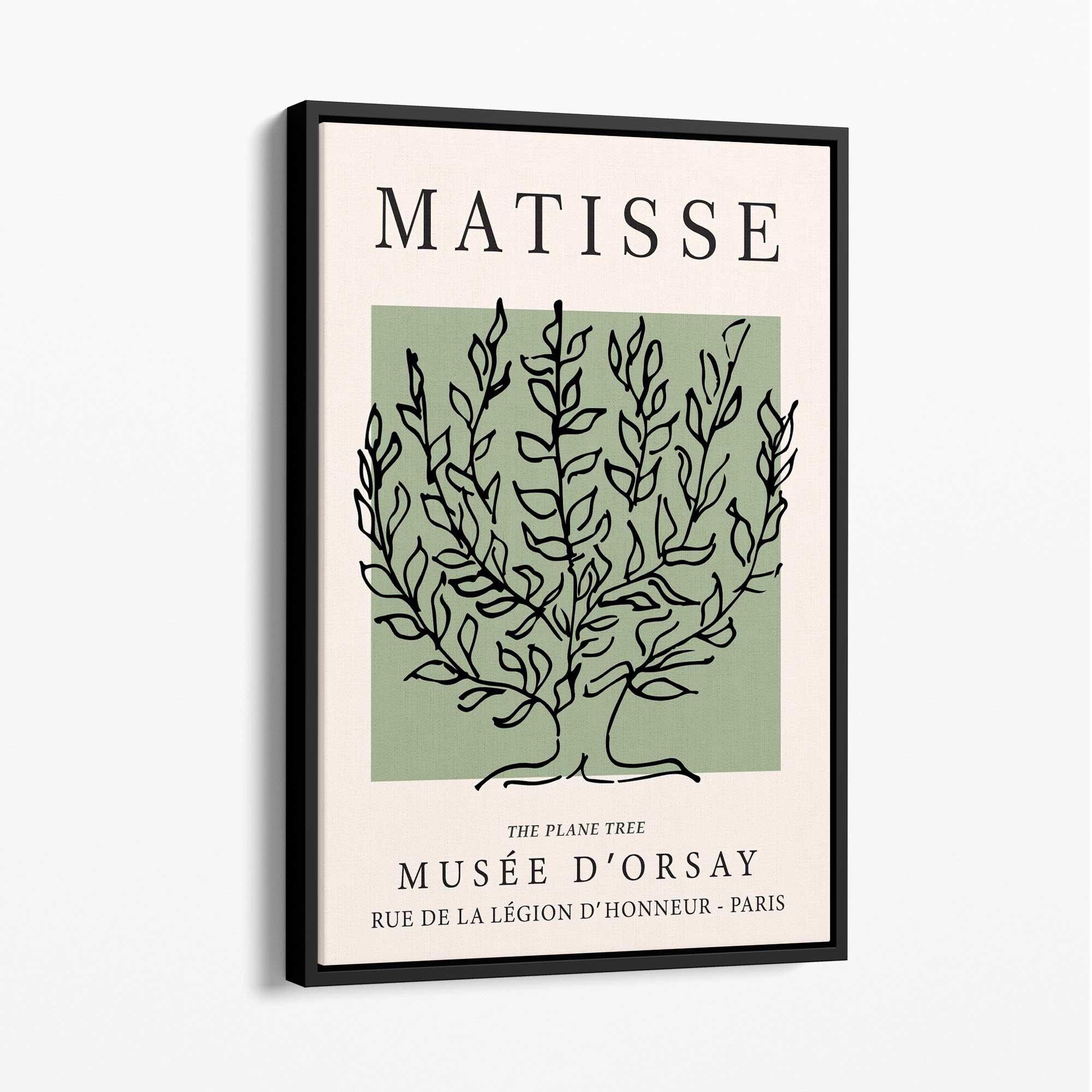 Matisse Plane Tree on Sage Green Canvas Art Print with Black Float Frame